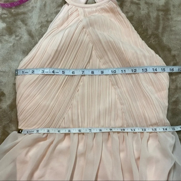 Levkoff Halter Neck Chiffon A-Line backless Gown size 12 in Pastel Pink - Picture 9 of 11